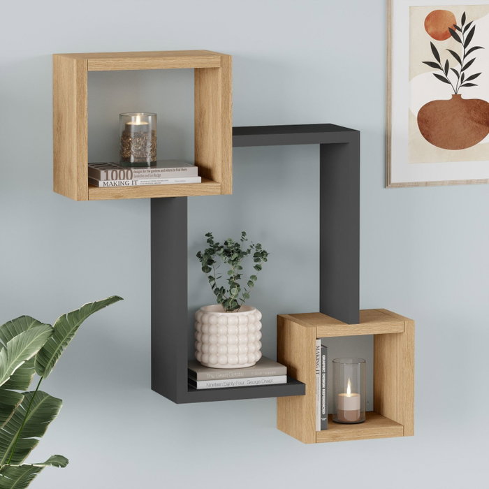 Hanah Home Ars3-Sa Estantería de Pared Roble y Antracita